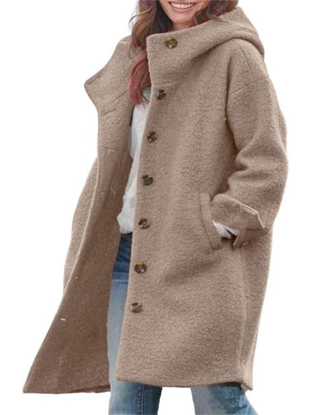 Cozy Women's Winter Wool Blend Trench Coat with Hood | Casual Long Jacket